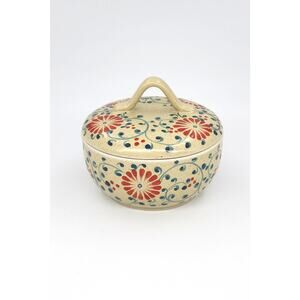 Vietnamese Hand-Painted Ceramic Lidded Bowl with Floral Motif